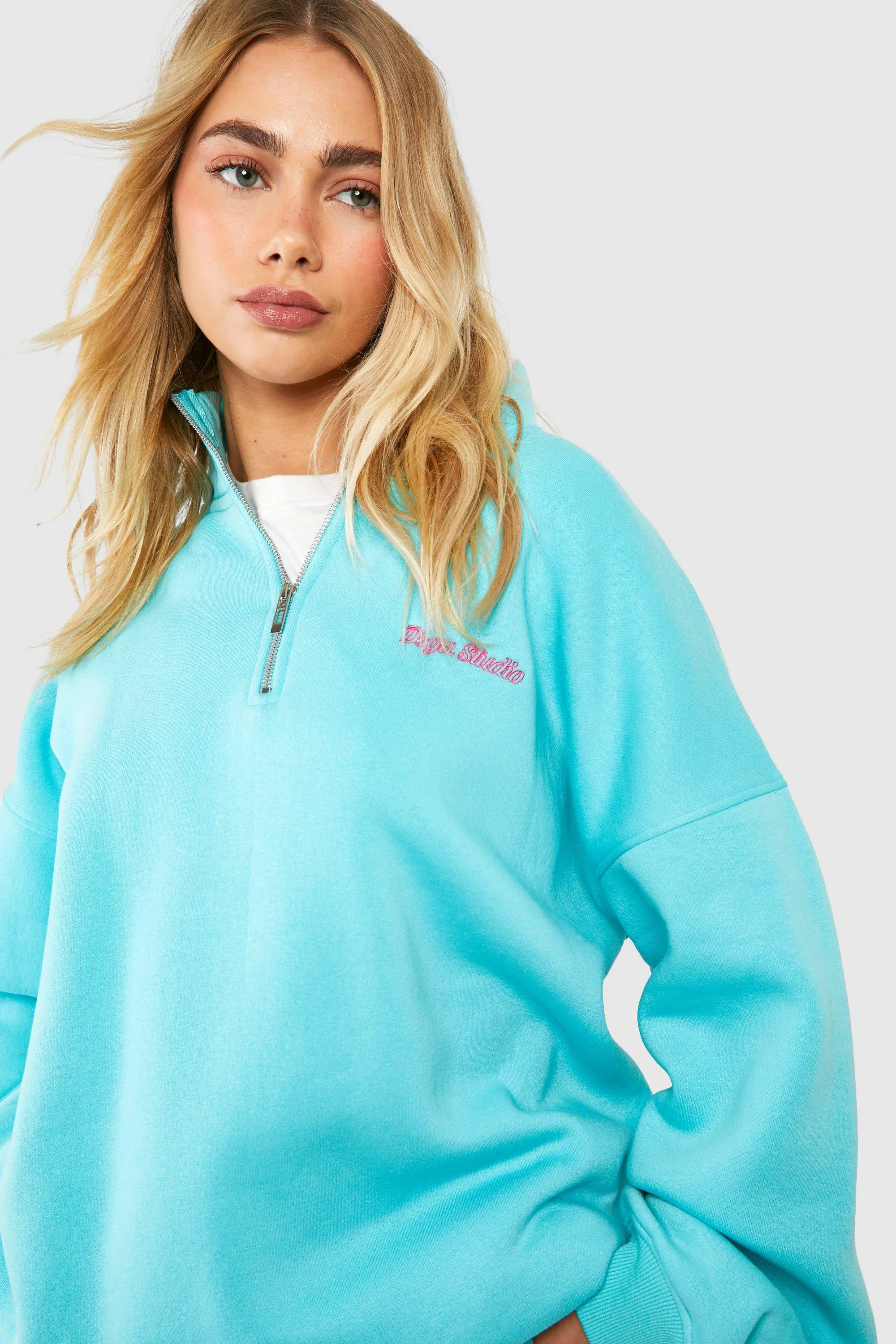 Hoodies & Sweatshirts | Dsgn Studio Script Oversized Half Zip Sweatshirt | boohoo